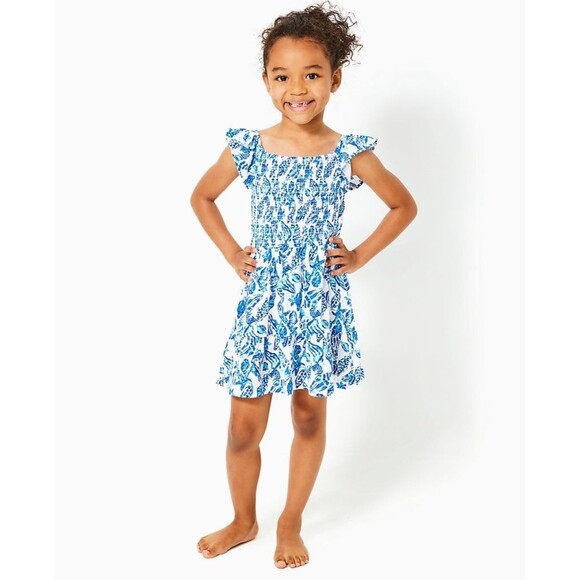Lilly Pulitzer Girls Mini Jilly Dress Tiered Shell Printed Smocked XS NWT 281027 - Picture 1 of 9